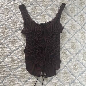 Zara Dark Brown Lace-Trim Ruched Camisole